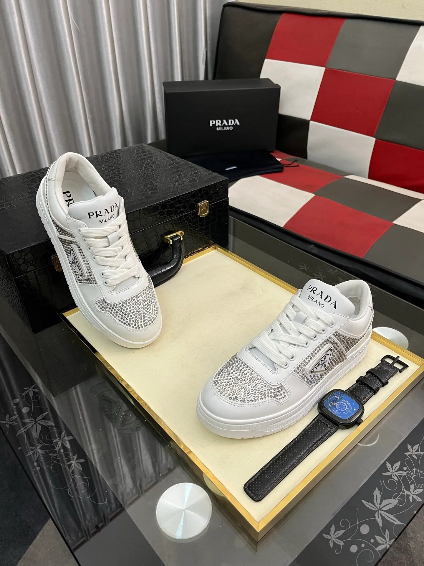 Men's shoes 💰680⌚️⌚️【PRADA】Prada - high-end quality original order 🔍🔍🔍casual sports shoes - Upper: 🔝 Nappa calfskin, perforated calfskin, shoe body sewn brand metal fasteners, tongue screen-printed high frequency brand logo - Lining: water-dyed cowhide - Outsole: ultra-light TPU foam rubber; two-color molded outsole -Ultra-high quality control and fine workmanship: outstanding (high-end, extravagance, class) -Size: 38-44 (45, can be customized)